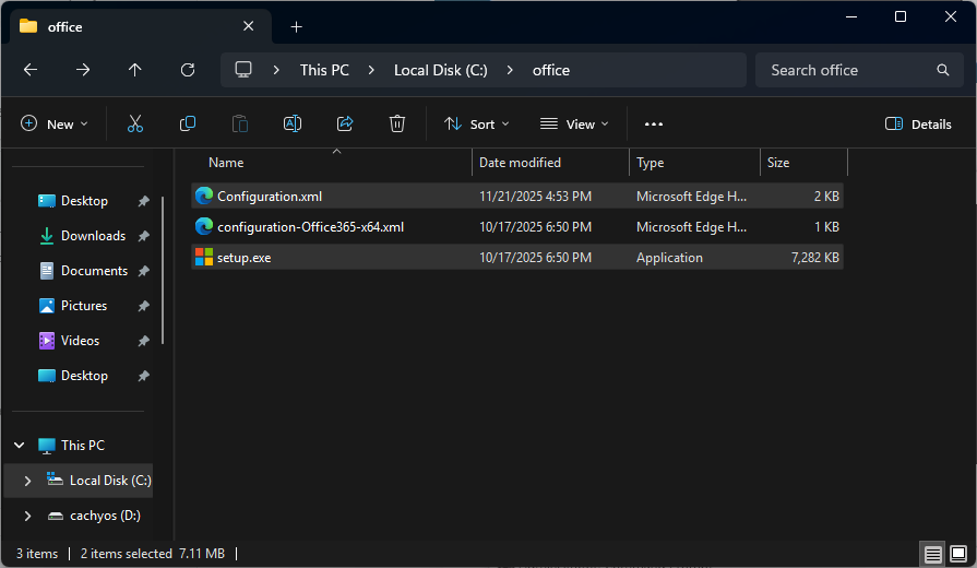 Directorio de la carpeta office