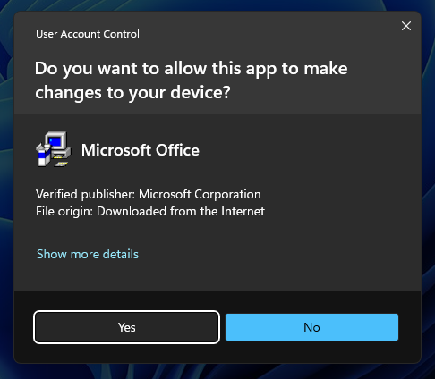 Solicitud para permitir que el software realice cambios en la computadora