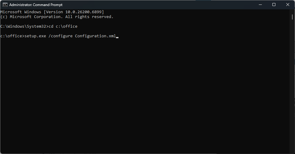 Cambiando directorio y ejecutando el comando de la utilidad ODT