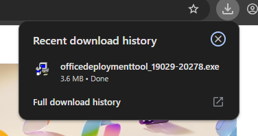 Office Deployment Tool descargándose en el navegador