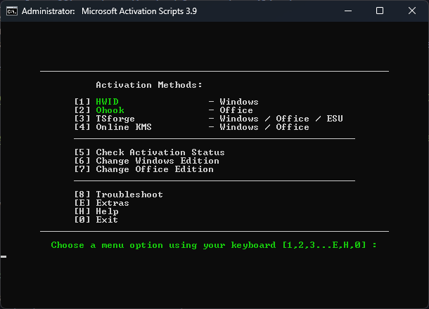 Comando de activación de Office 2