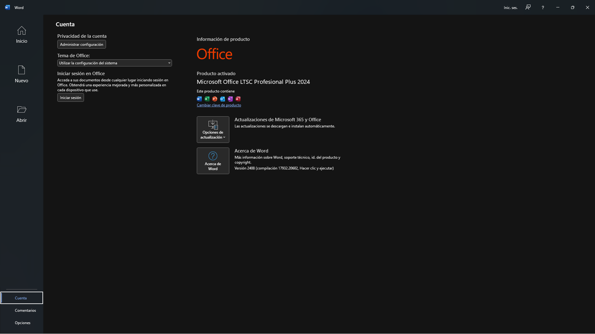 Comprobación de Word activado